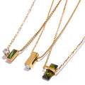 JINYOU 2111 Fashion Olive Green Cubic Zircon Stainless Steel Minimalist Chic Small Pendant Necklace Collar Korean Jewelry 2025