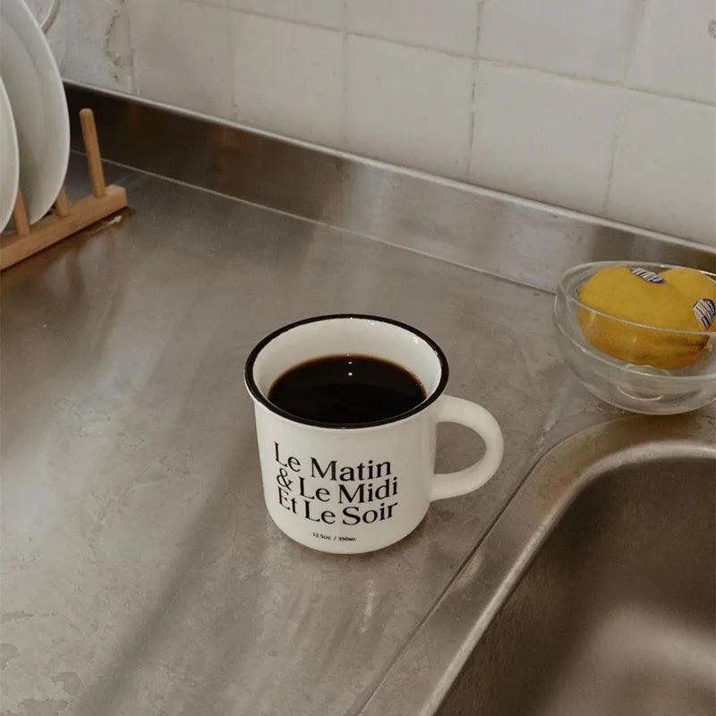 French Vintage Ceramic Coffee Mug Letter Cups