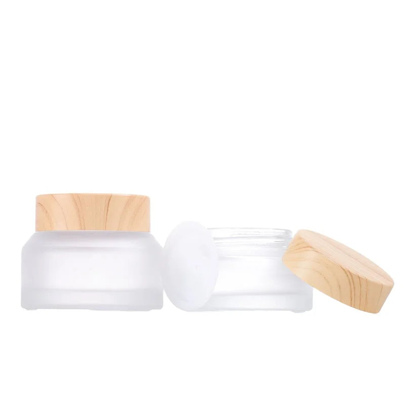 30ml 50ml Glass Jar with Wood Lid White Frosted Glass Cosmetic Jars Slant Shoulder Cream Bottle Wooden Lid Cosmetic Glass Jar
