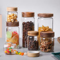Set Kitchen Dry Airtight Glass Jar Storage Tanks Wood Lid for Food Storage Cooking Utensil Convenient Solution for Your Kitchen