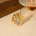 New Creative Stainless Steel 18K Gold Plated Geometric Gold and Silver Color Two Tones Coral Shell Marine Pearl Opening Rings