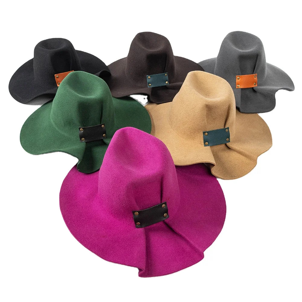 Ready to Ship Fashion Women New 100% Wool Felt Bowknot Fedora Hat Wide Brim Felt Trilby Jazz Panama Hats