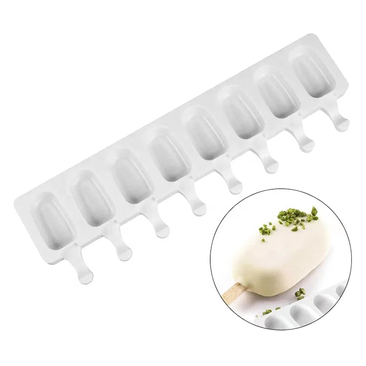 8 Cavity Oval Shape Food Grade Silicone Ice Cream Mold DIY Popsicle Maker Molds
