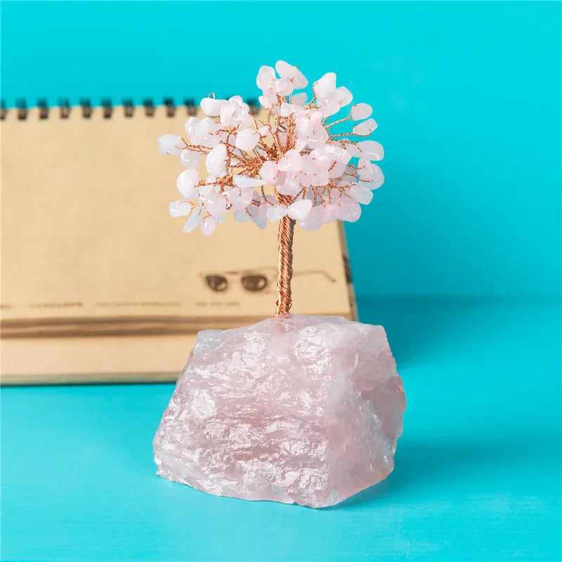 Natural Amethyst Crystal Quartz Gemstone Bonsai Rich Lucky Tree Small Crystal Tree Rose Quartz