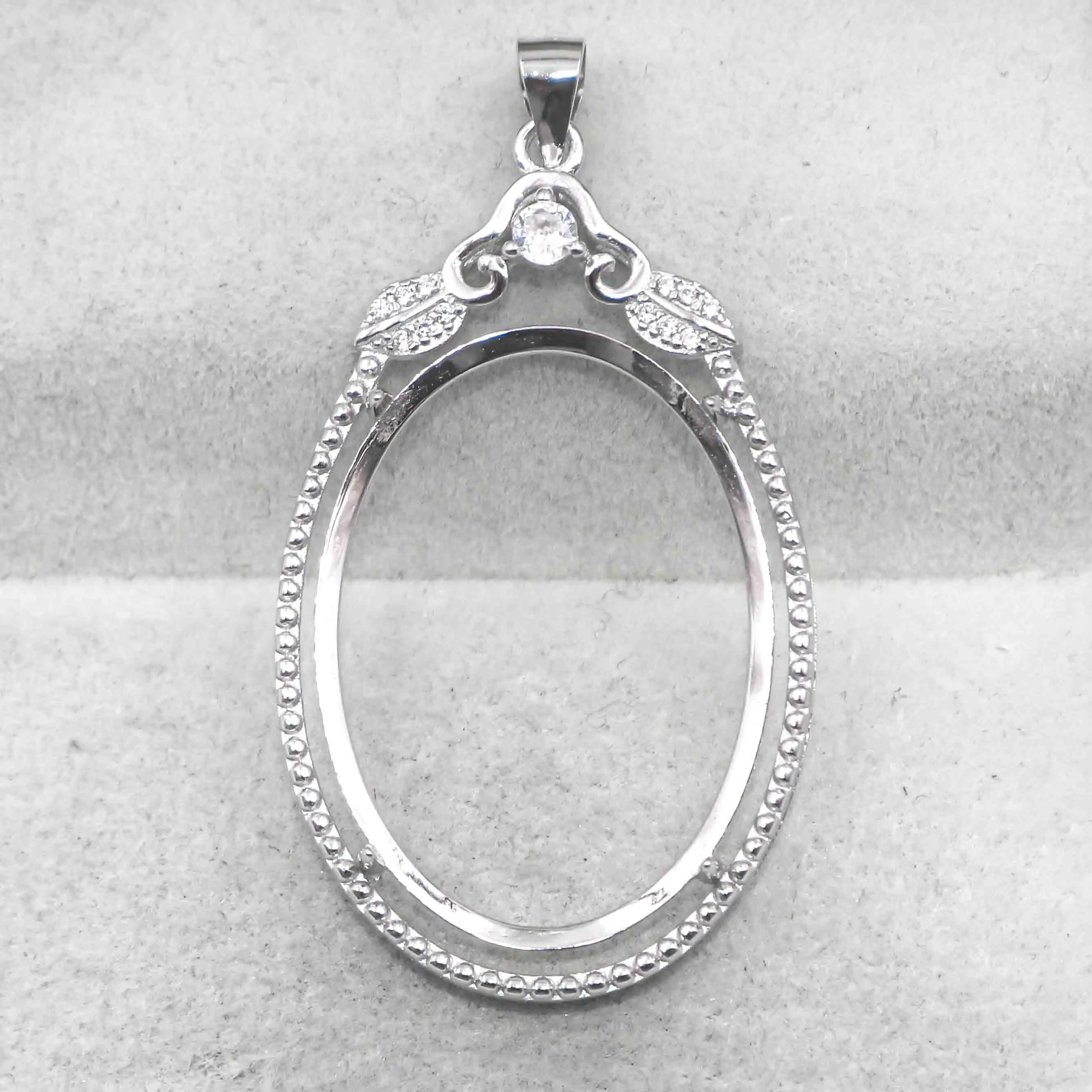 Sterling Silver 21*29mm Semi Mount Pendant Empty Frame Blank Support Setting S925 Base Holder Without Center Stone for DIY Inlay
