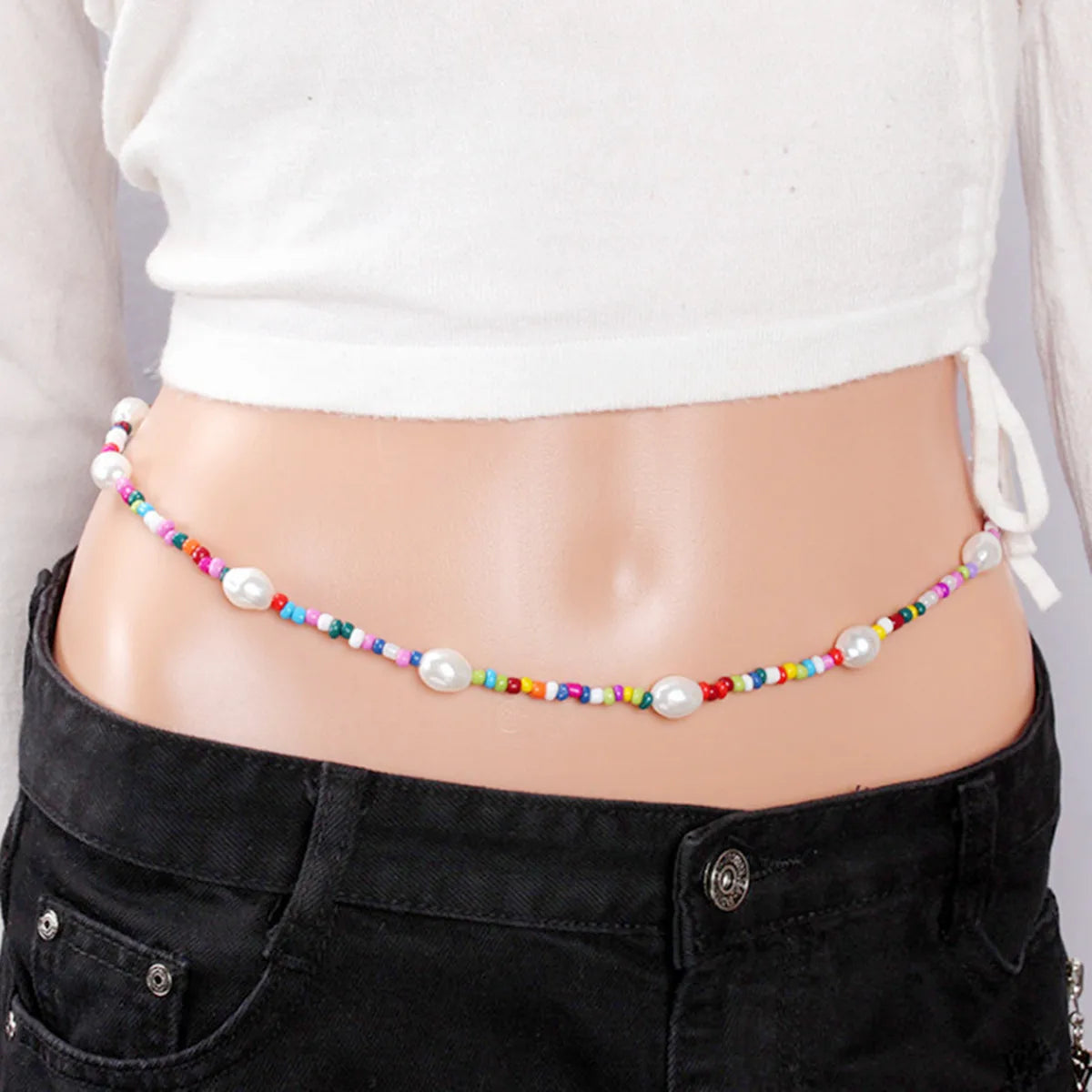 Jachon Baroque Waist Beads Chains Adjustable Colorful Summer African Pearl Belly Chain Jewelry for Women