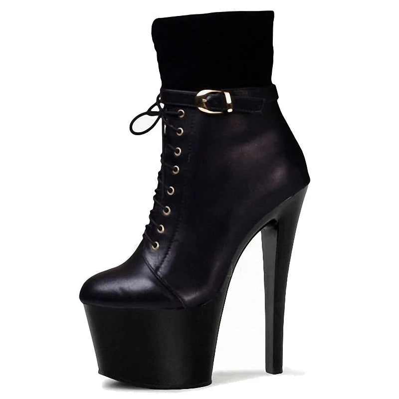 17 cm high heels low heels for stage dinner 7 inch round head Stiletto High Heels night club Ankle Boots
