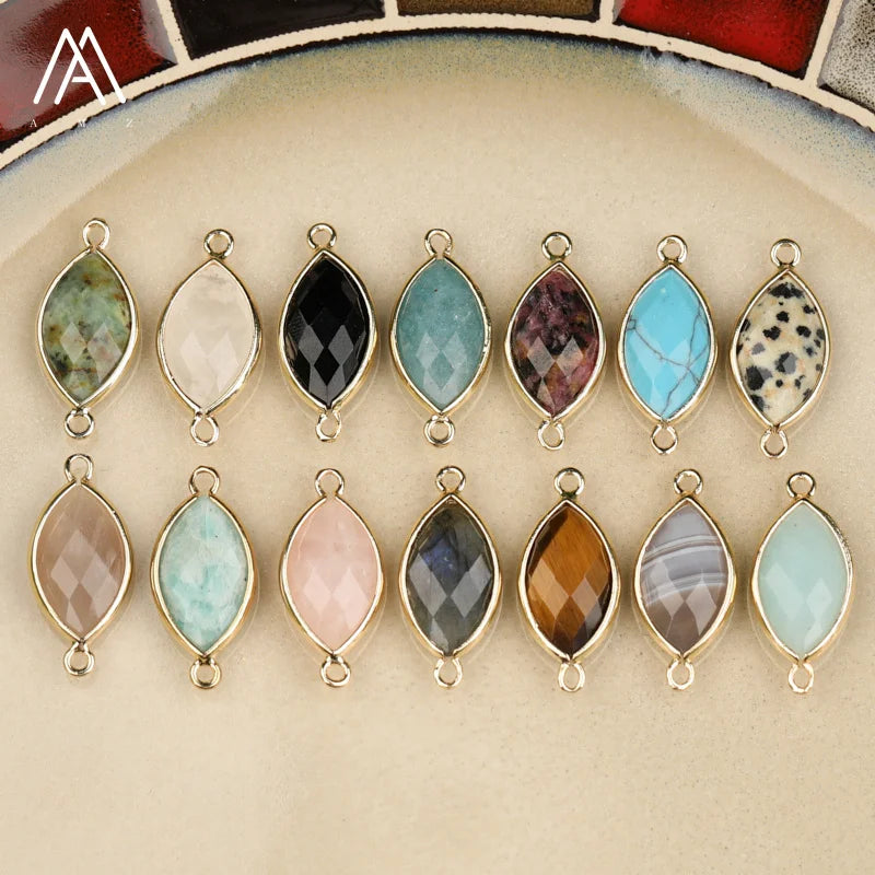 Horse Eye Gemstone Connector Crafts Jewelry Classic Children's Gold Plated Faceted Crystal Pendants for Making Necklace Bracelet