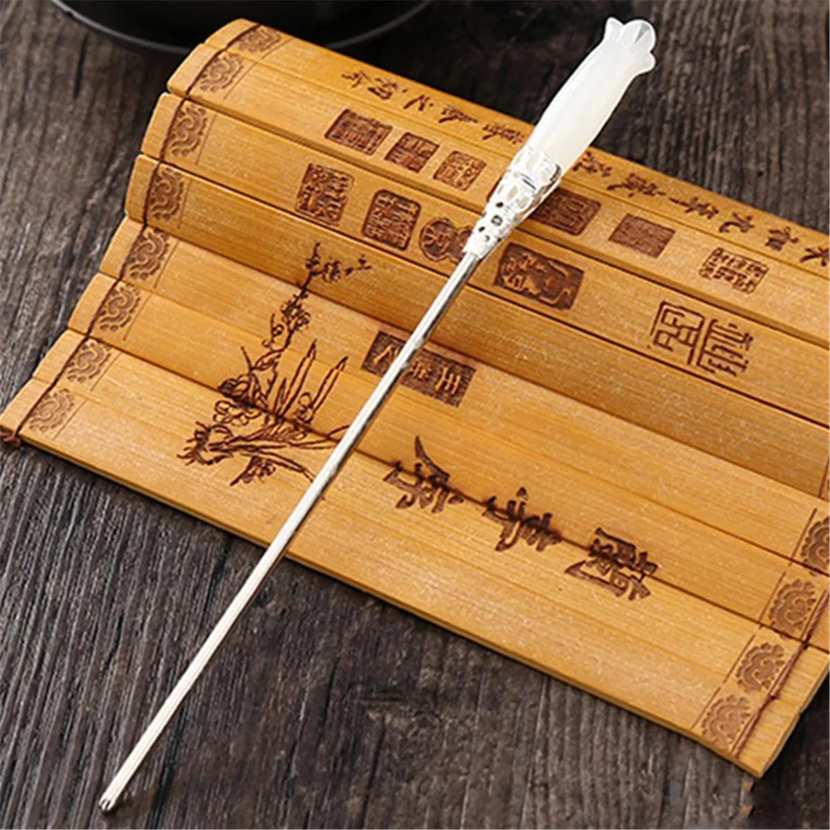 Chinese Classic Retro Women Flower Hairpin Hair Accessories White Jade Retro Stick 165mm Gift