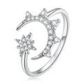 925 Sterling Silver Star and Moon Adjustable Ring Pave Setting CZ Zircon Open Ring for Women Anniversary Gift BSR300