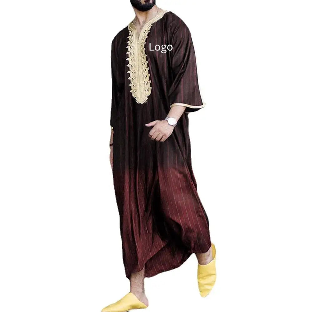 Islam Kaftan Muslim Men Clothing Moroccan Caftan Hand Embroidered Loose and Breathable Djellaba Abaya Thobe