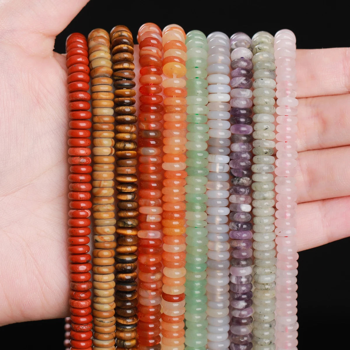 JD GEMS 6x2mm Multicolor Abacus Natural Pink Quartz Green Aventurine Black Agate Flat Stone Space Beads Jewelry Making Model