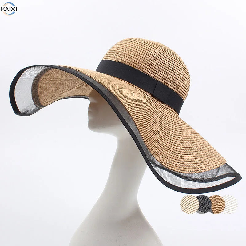 Hot Selling Hepburn Large Brim Sun Protection Shading Outdoor Beach Straw Hat Fashion Classy Gorras Bucket Hat for Women