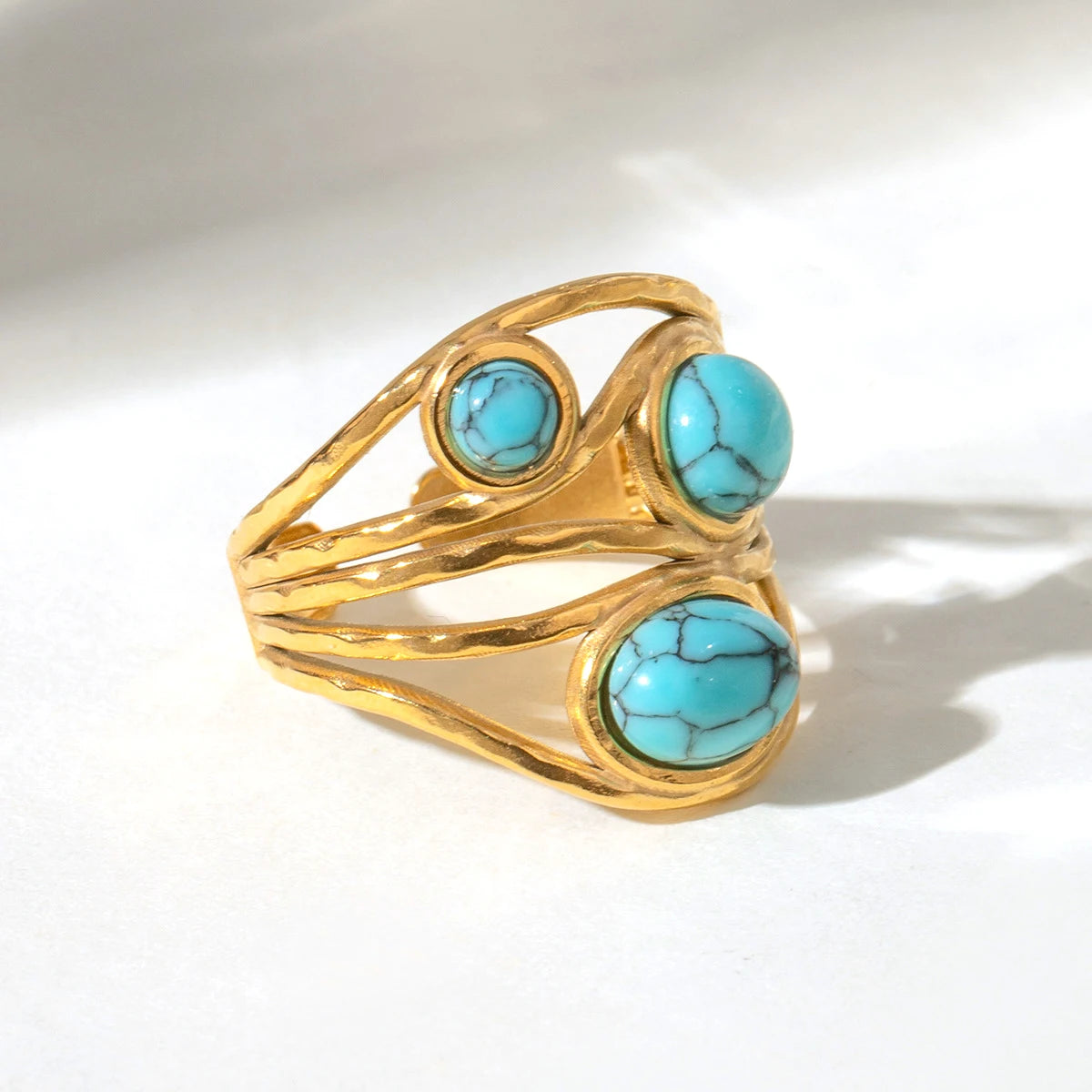 Fatingna Minimalist Vintage Wedding Jewelry Trendy 18K Gold Plated Stainless Steel Tiger Eye Stone Ring for Women