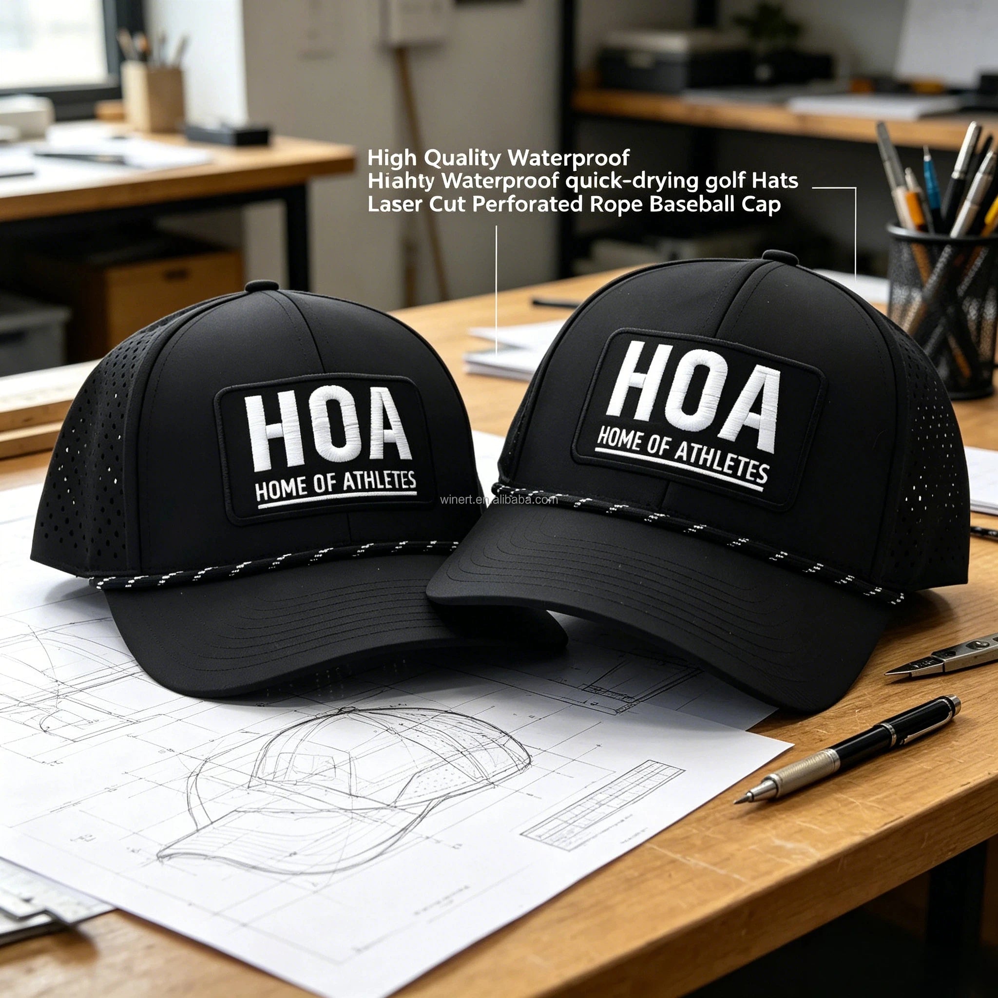 Wholesale Breathable Laser Perforated 6 Panel Golf Hat Waterproof Polyester Custom 3D Embroidery Logo for Golf Sports