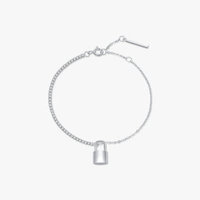 Trendy Link Chain Jewelry for Women Accessories 925 Sterling Silver Shining CZ Asymmetry Charm Bracelets Exquisite Lock Bracelet