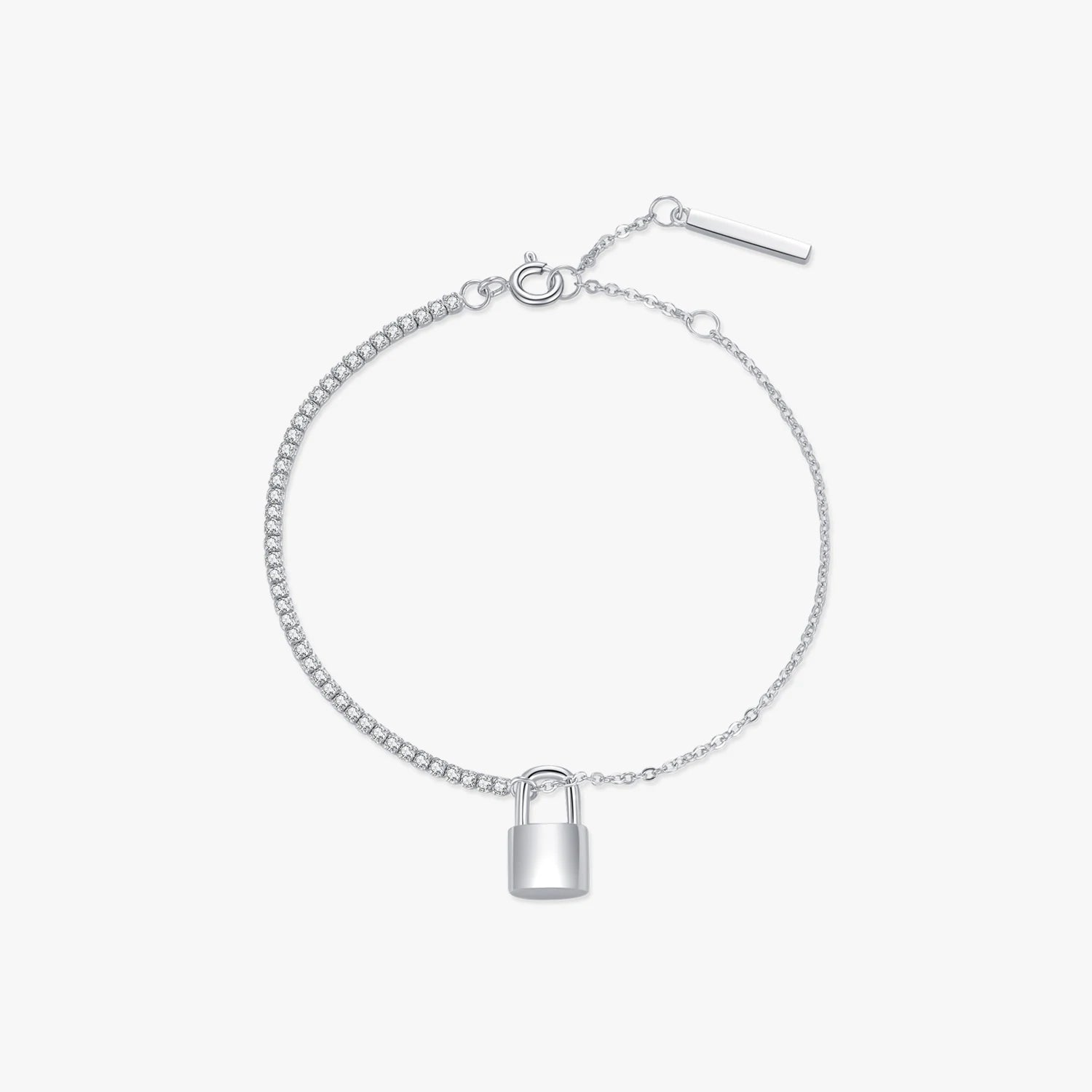 Trendy Link Chain Jewelry for Women Accessories 925 Sterling Silver Shining CZ Asymmetry Charm Bracelets Exquisite Lock Bracelet
