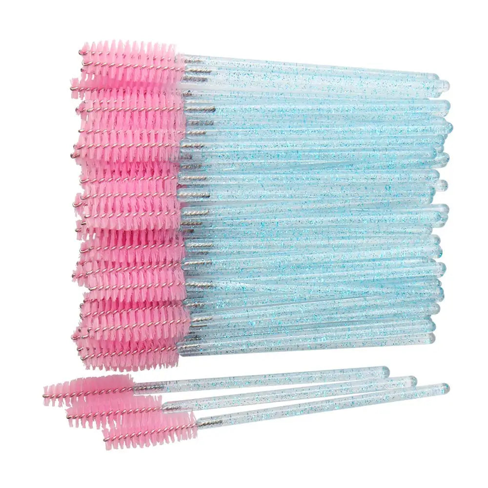 50pcs/bag Mascara Wands Disposable Eyelash Extension Tool Eye Lash Brushes Makeup Applicator Kit Crystal Blue/Pink
