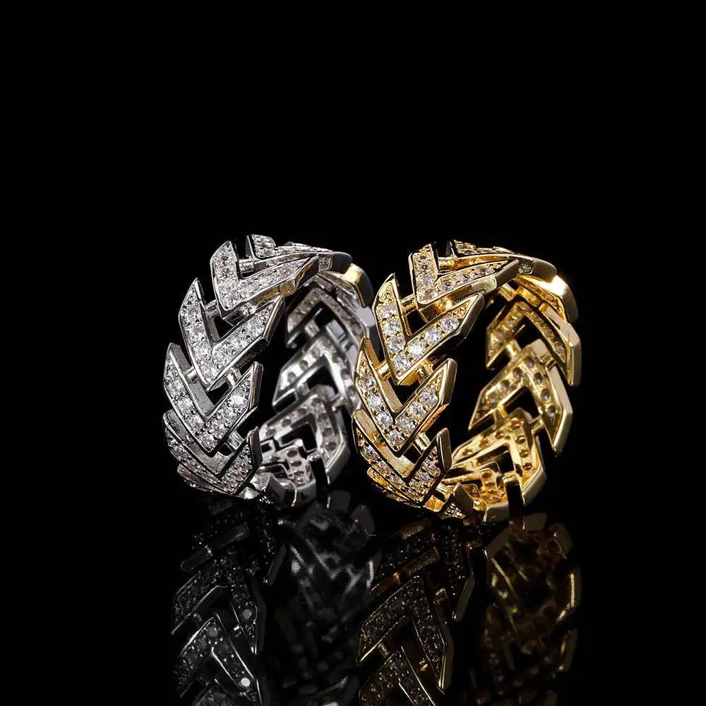 9mm Hip Hop Bling Iced Out Arrows Rings Micro Pave Cubic Zircon High Quality Wedding Ring Women Jewelry Fashion Gifts Mens Rings
