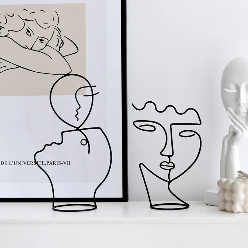 Contemporary Nordic Abstract Iron Portrait Art Ornaments Home Antique Jewelry Rack Metal Crafts Figure Decoration Contemporary