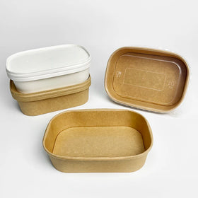 Take Away Food Packaging 900ml 1000ml Salad Chicken Packaging Paper Container Bowl with Paper Pet pp Lid