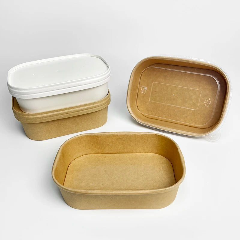 Take Away Food Packaging 900ml 1000ml Salad Chicken Packaging Paper Container Bowl with Paper Pet pp Lid