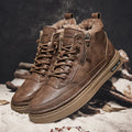 Men Autumn Winter Boots Lightweight Black PU Leather Sneakers Lace-up Zipper Flat Platform Walking Shoes
