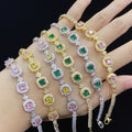 Colorful Silver Gold Plated CZ Stone Cubic Zirconia Tennis Square Bracelet Custom Crystal Bracelets for Women Girls Jewelry