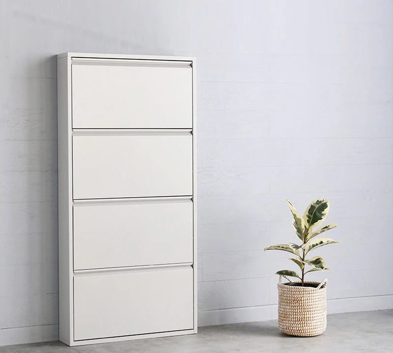 Metal 4-Flap Door Shoe Cabinet Home Furniture for 15 Pairs Shoes for Living Room Dining Laundry Hotel Use