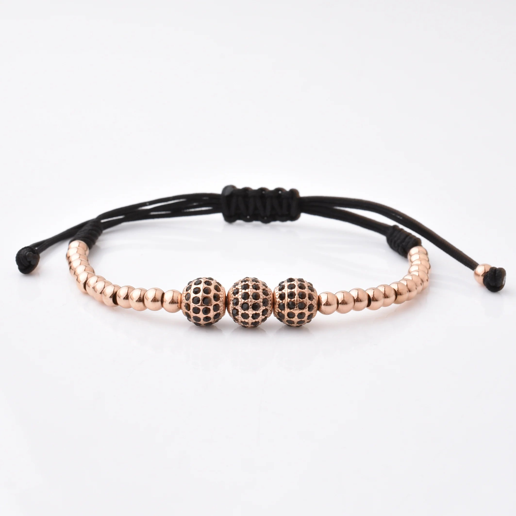 Factory Prices Luxury Men's Hand Jewelry Diamond Ball 4mm Rose Gold Plated Steel Bead Micro Pave CZ Charm Bracelet