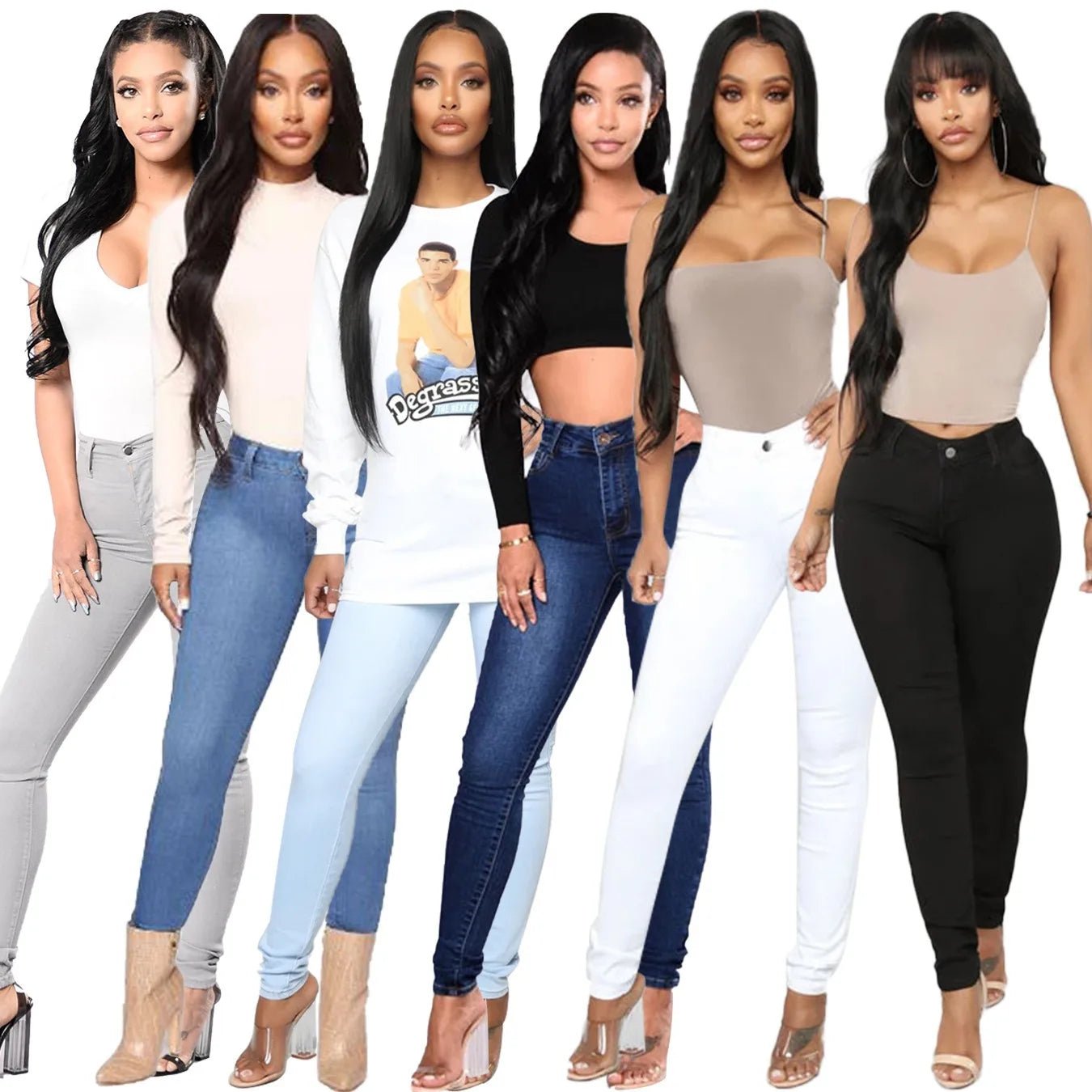 New Arrival Ladies High Waist Ripped Skinny Denim Pant Plus Size Flare Style Jeans Comfortable Breathable Solid Pantalones