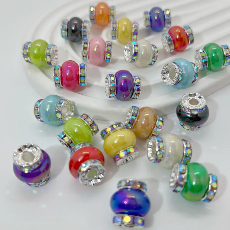 Large Hole Rhinestone Acrylic Spacer Beads Colorful Connector Wheel Spacer Beads for Beaded Keychain Pen Making Accessories