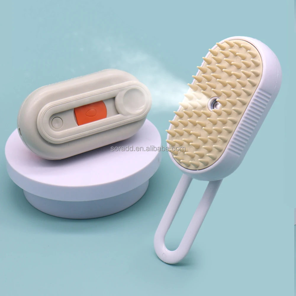 4 in 1 Cream Cat Steam Brush Rechargeable Anti-Static Pet Brushes for Dogs Massaging Cleaning Shedding & Combing All-In-One
