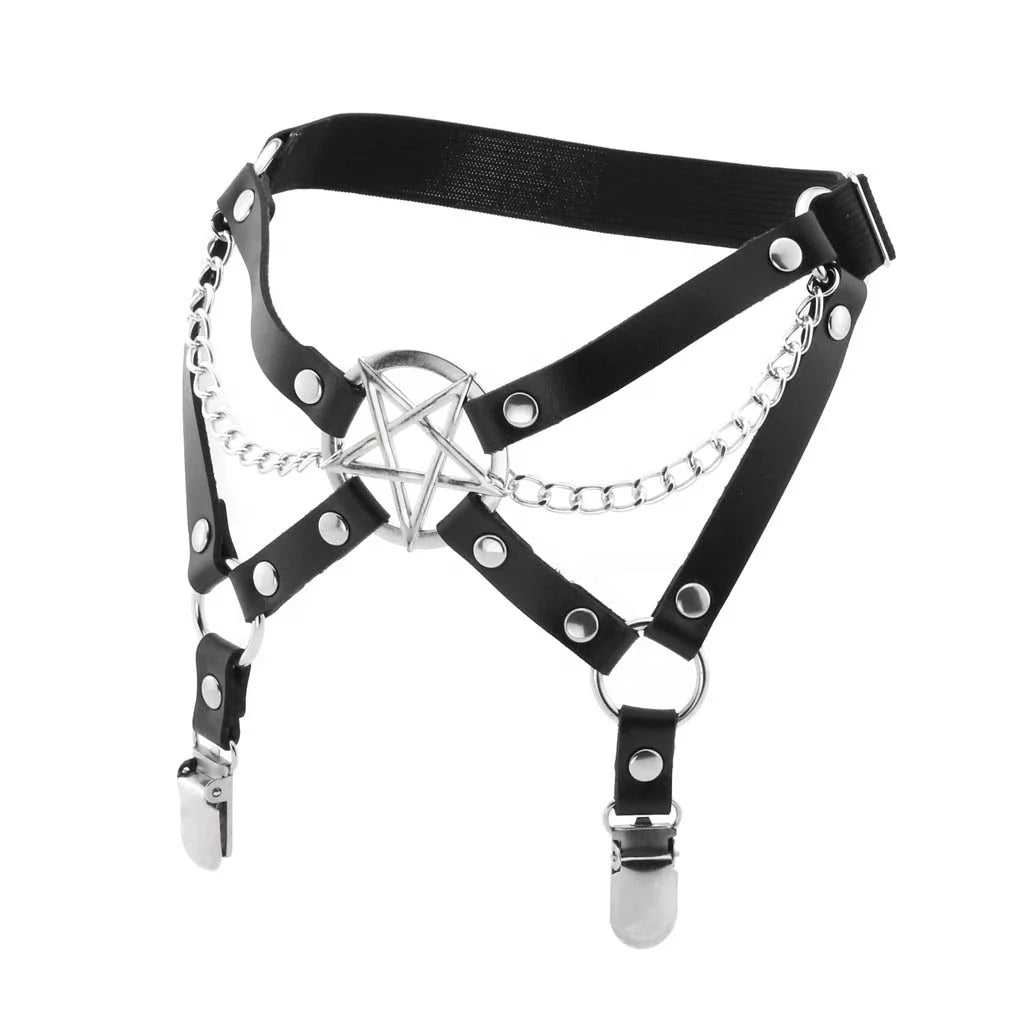 New Personalized Temperament Sexy Gothic Star Leather Thigh Ring Stage Performance Chain Elastic Garter