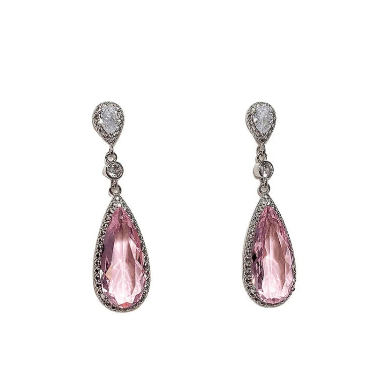 Pink Water Drop Zircon Custom Crystal Designer Earrings Elegant Latest Fashion Charm Fine Jewelry Women Earring