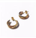 Three-Color Titanium Steel Huggie Earrings Small C-Shaped Trendy Alloy Jewelry with Zircon Symbolizing Love