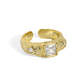 Sandcast Extra Texture Ring in 925 Sterling Silver with Own Bezel Set Square Diamond Opening Ring