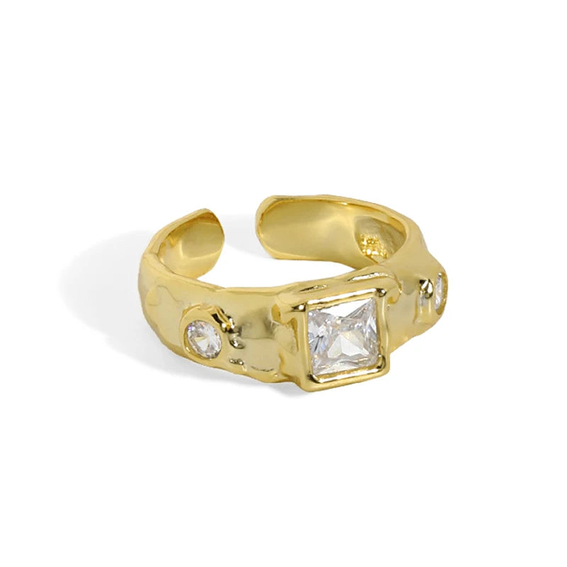Sandcast Extra Texture Ring in 925 Sterling Silver with Own Bezel Set Square Diamond Opening Ring