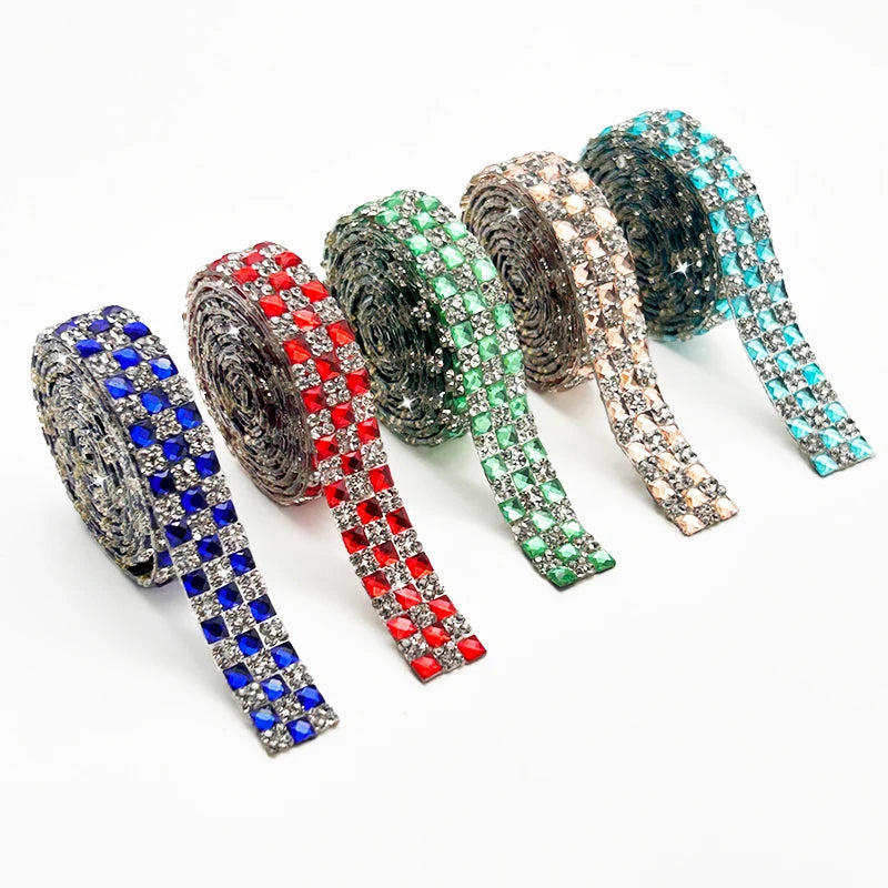 3 Yards DIY Flatback Glass Rhinestone Sheet Multi-Color Crystal Diamond Strip for Shoes Makeup Festival Crafts Loose Rhinestones