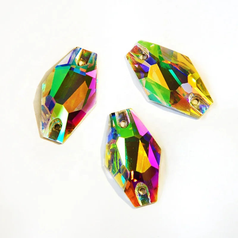 YANRUO 3261  Crystal ab Hexagon Sew on Rhinestones Flatback Crystal Glass Stones for Wedding Dress