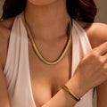 Wide Thin Snake  Chain Stainless Steel Necklace Bracelet Weaved Herringbone Chic Bracelets Plain Vintage Jewelry for Women