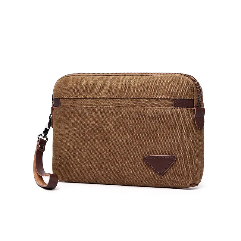 Black Plain Canvas Wristlet Handbag Cosmetic Bag Vintage Men's Travel Toiletry Wash Makeup Male Hand Clutch Bag With Handle