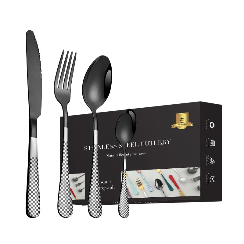 Customized Cutlery Box Black Cutlery Set Stainless 24 Piece Cutlery Set Black