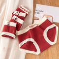 FINETOO 2023 Hot Women Red Cotton Panties Christmas New Year Underwear Lady Breathable Comfortable Underpants