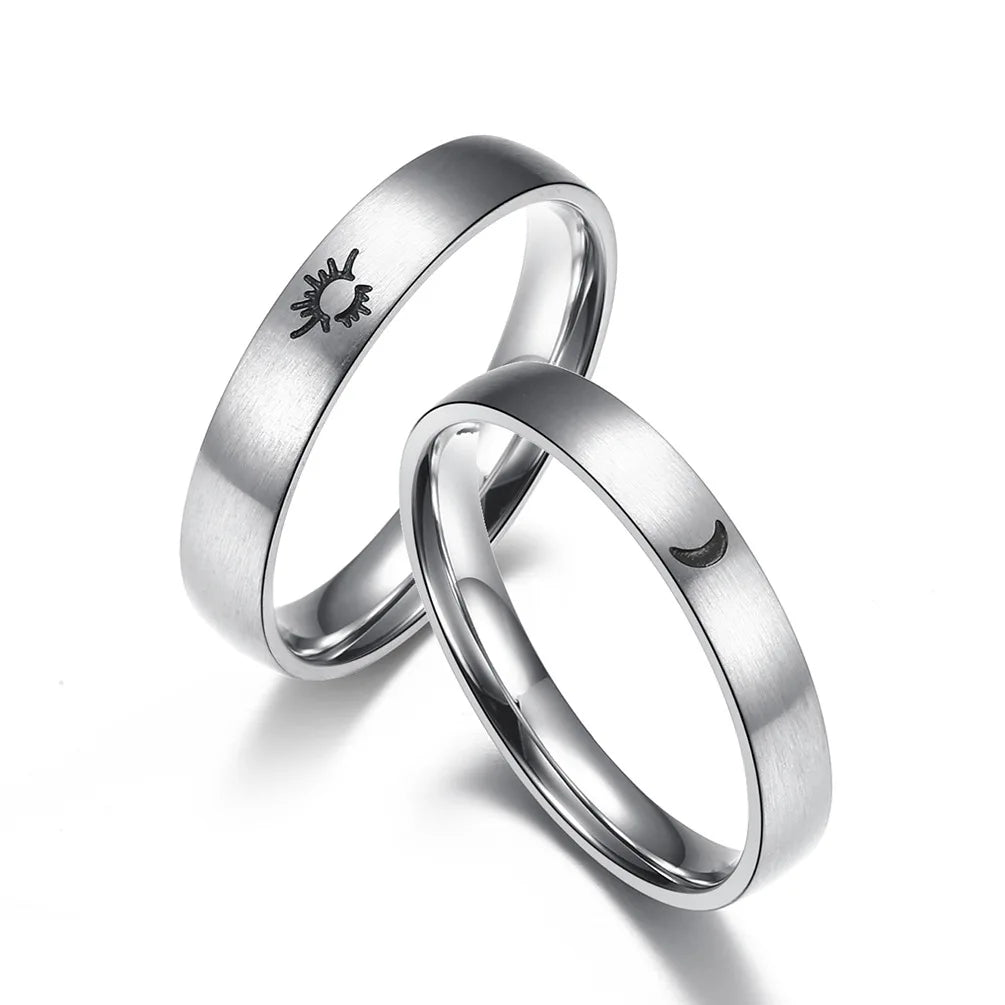 Classical Silver Stainless Steel Fashionable Simple Pattern Sun and Moon Rings Luminous Rings Wholesale