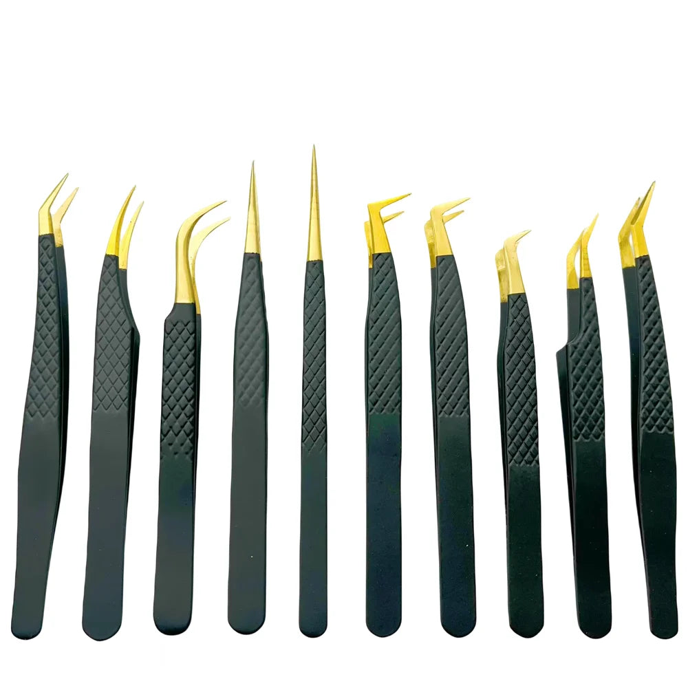 Custom Logo Lights Volume Eyelash Stainless Steel Box 90 Degree Eyelash Extension Lash Tweezers with Pointed Tip