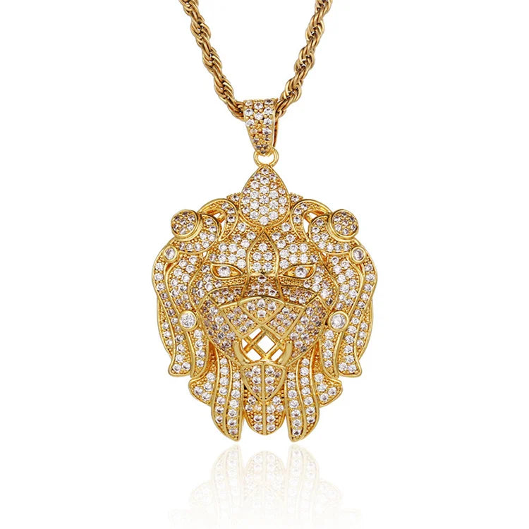 CZ Bling Jewelry Iced Out lion Head Pendantdesigner Jewelry lion Head Charm Chain Necklace for Man