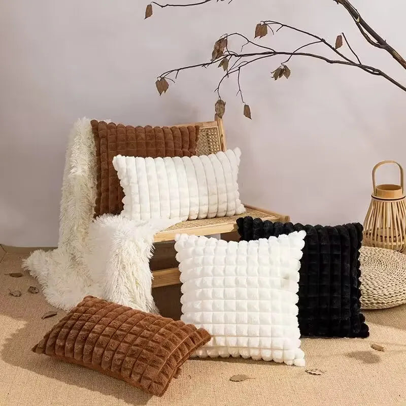 Manufacture Hot Sell Modern Simple  Pillow Cover Home Decorative Solid Color Plush Square Sofa Pillow Cushion Waist Cover