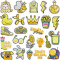 New Iron on Embroidery Yellow Series Chips Crown Sneakers Guitar Phone Drinks Patch for Decoration Gift