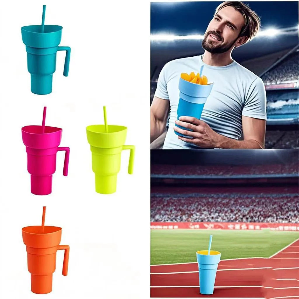 32oz Stadium Cup Plastic Tumbler 2 in 1 Cola and Snacks Beer Popcorn Tray Cup Outdoor Multifunctional Container Cup